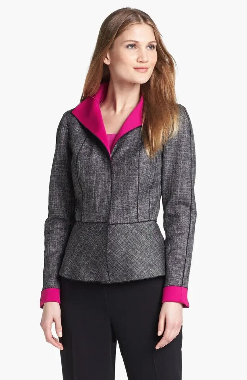NWOT Lafayette 148 New York Amanda Peplum Blazer Jacket Size 6 Black Purple